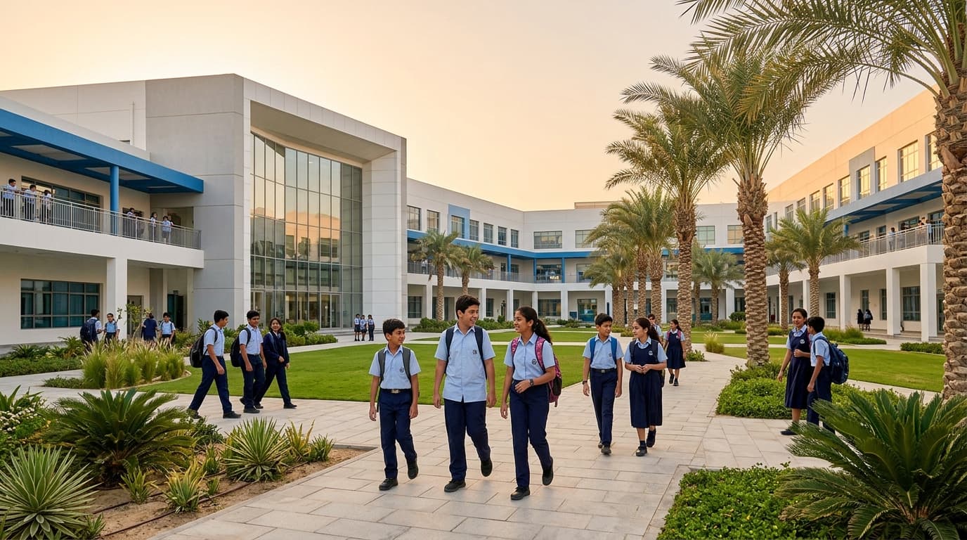 Students walking through the Atlas International School campus