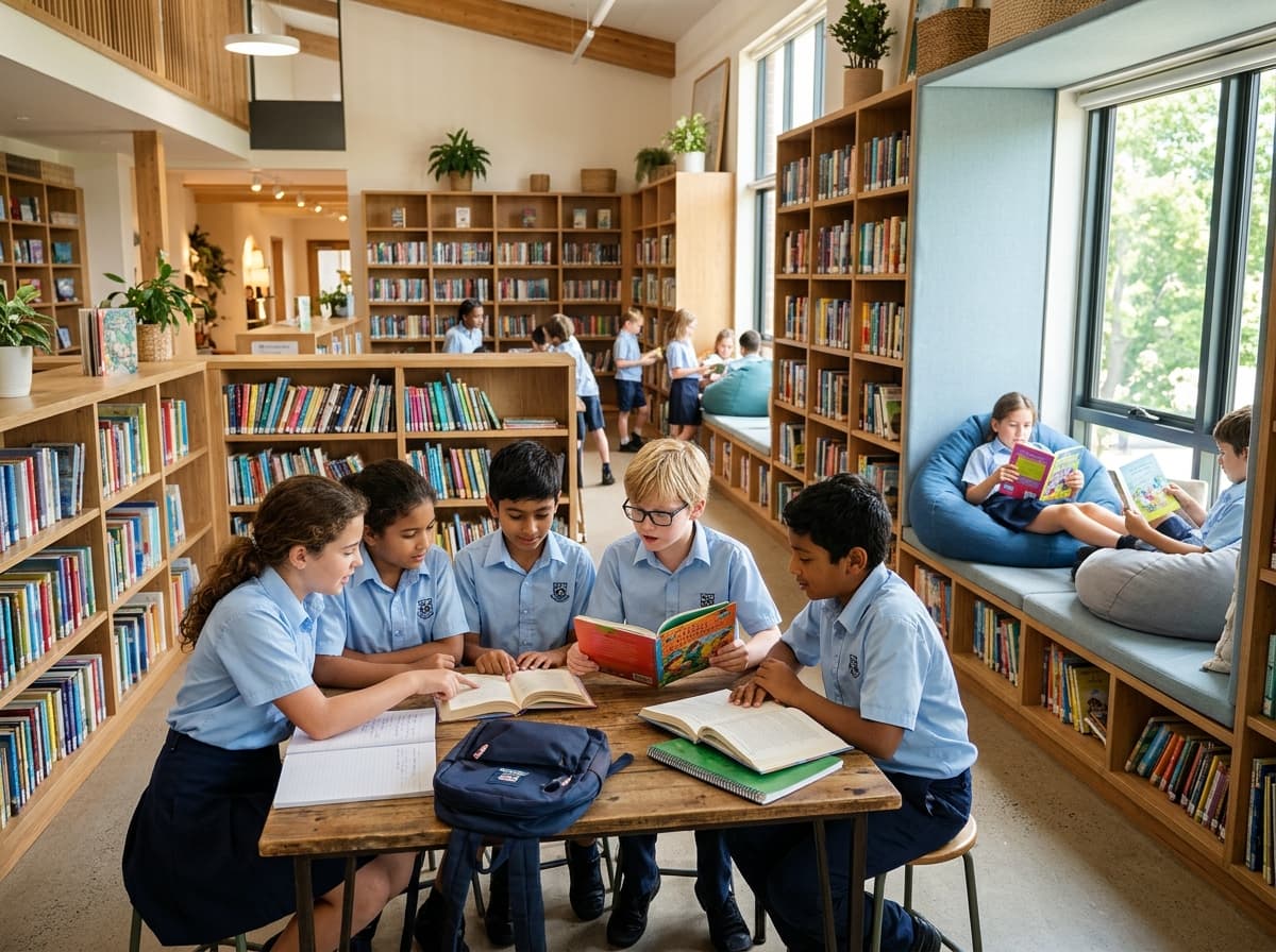 Children reading together in the school library